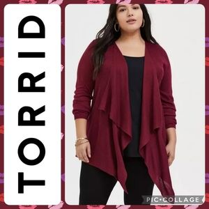 Torrid 1X Burgundy Cardigan Drape Front Sweater